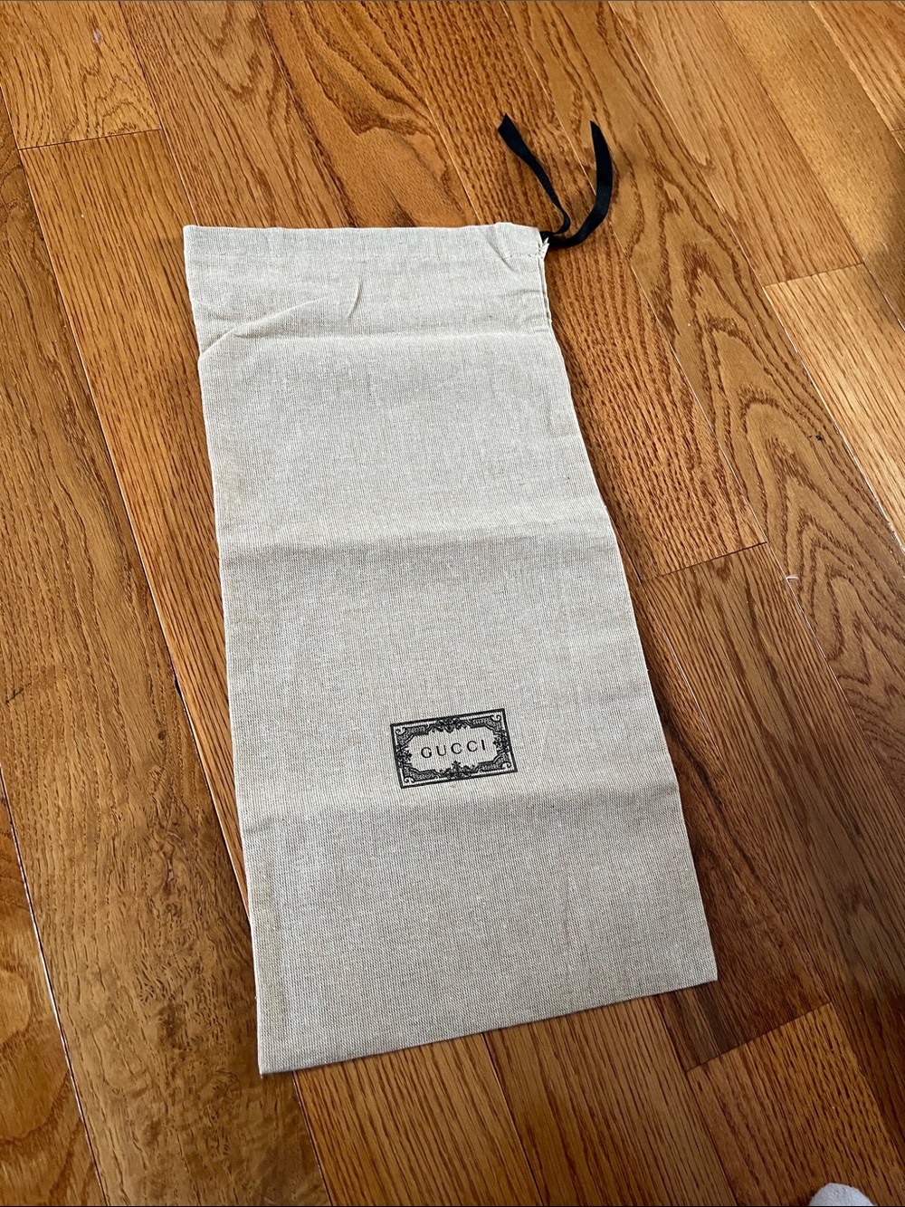 Gucci Beige Drawstring Dust Pouch with Black Ribbon